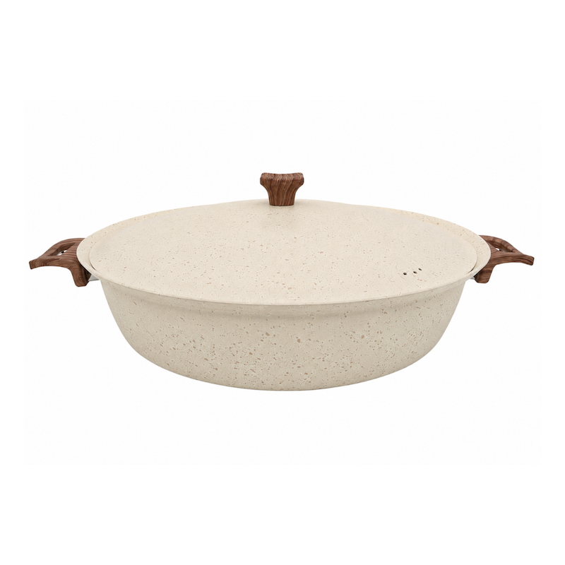 ماهیتابه چدن گرانیتی هاناتک سایز ۳۶ رنگ کرم درب کرم