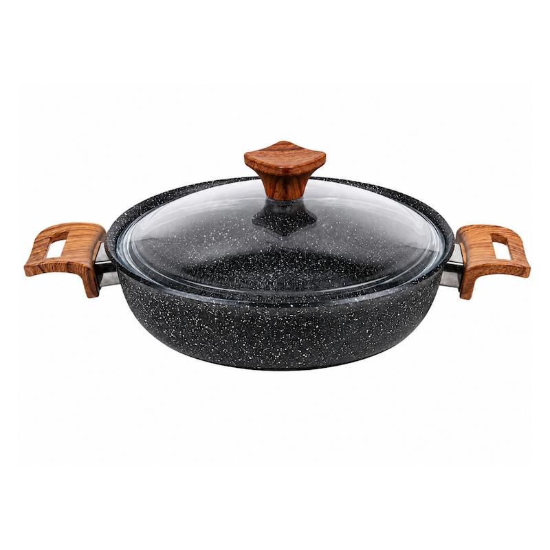 ماهیتابه چدن گرانیتی هاناتک سایز ۲۴ رنگ مشکی درب پیرکس