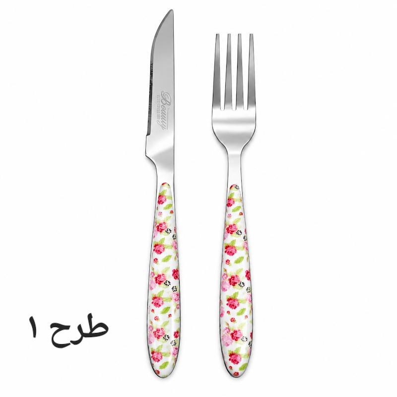 کارد و چنگال میوه بیوتی ست ۱۲ تایی گل گلی ارسال رایگان