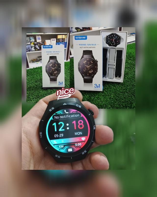 ساعت هوشمند صفحه گرد برند WISME  مدل X56 MAX رنگ مشکی + 3 بند(تصاویر اختصاصی)