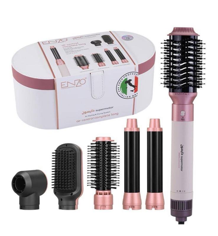 سشوار ایررپ 6 کاره انزو طرح دایسون EN-4133 سفید صورتی Enzo Airwrap EN-4133