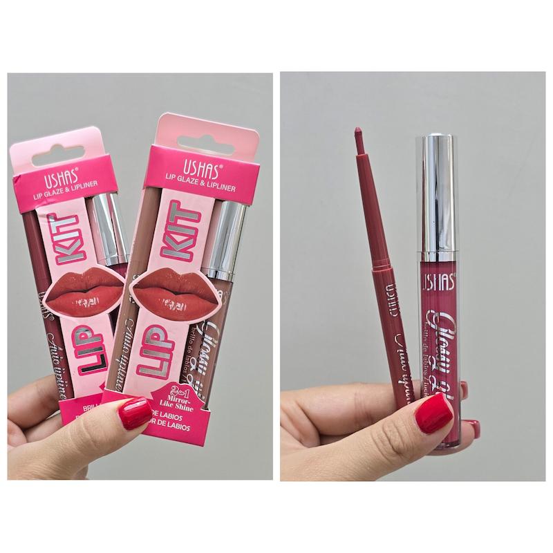 ست خط لب شمعی و رژ خیس USHAS