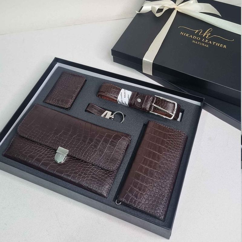 ست چرم گاوی قهوه ای سوخته