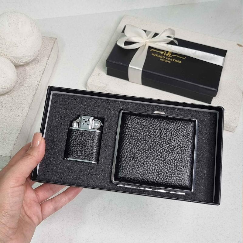 ست فندک و جاسیگاری چرم طبیعی 