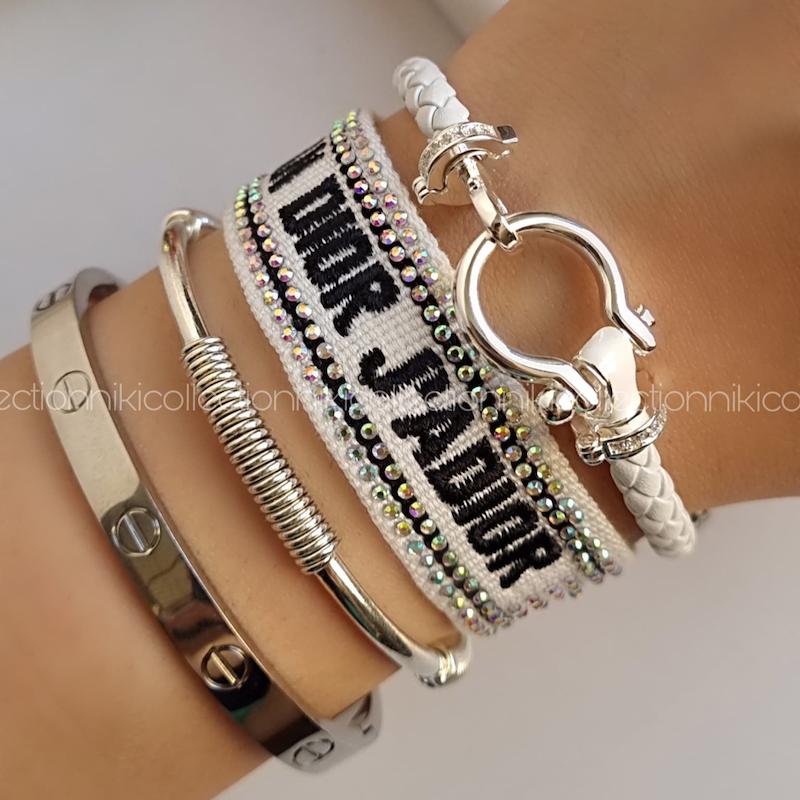 دستبند امگا زنانه چرم نگینی