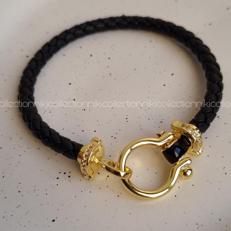 دستبند امگا زنانه چرم نگینی