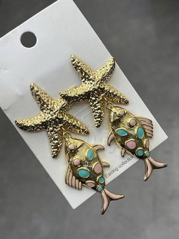 گوشواره ساحلی ماهی و ستاره دریایی