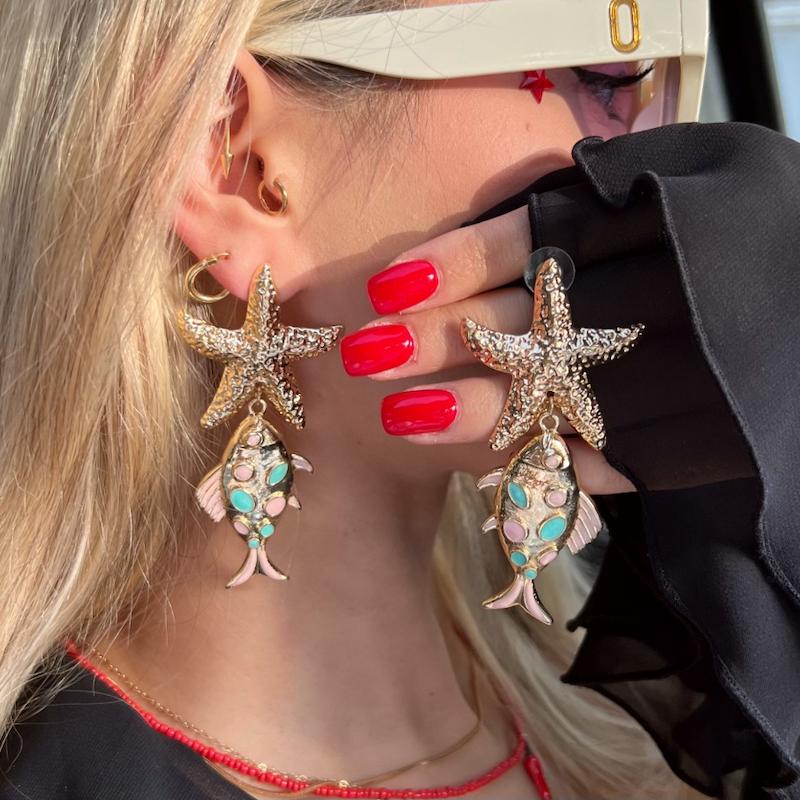 گوشواره ساحلی ماهی و ستاره دریایی