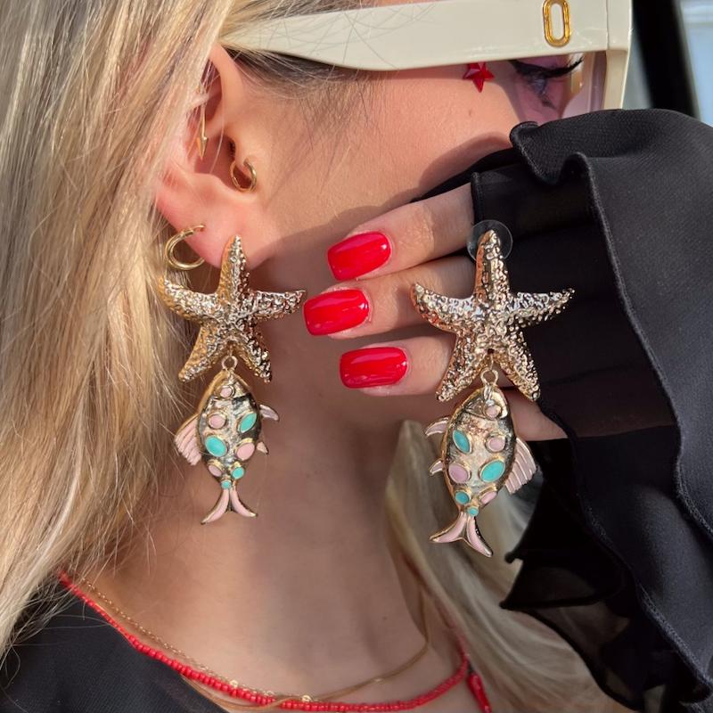 گوشواره ساحلی ماهی و ستاره دریایی
