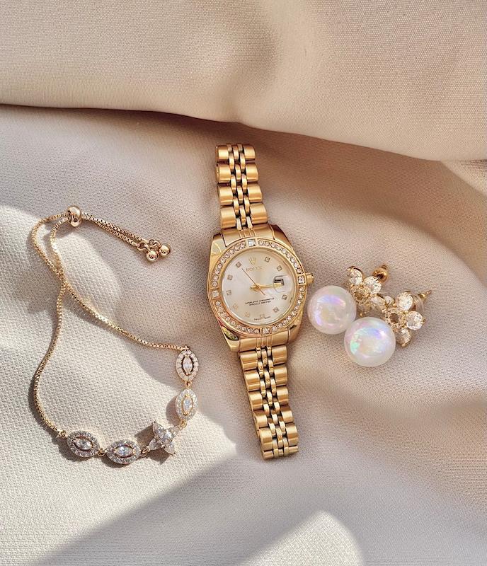 ساعت رولکس دورنگین طلایی و آیتم ست