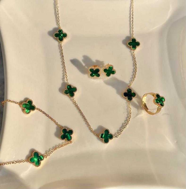 ست ونکلیف طلایی زمردی 