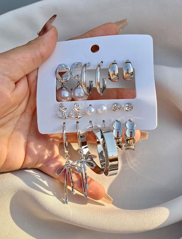 پک گوشواره ۹ جفتی نقره ایی