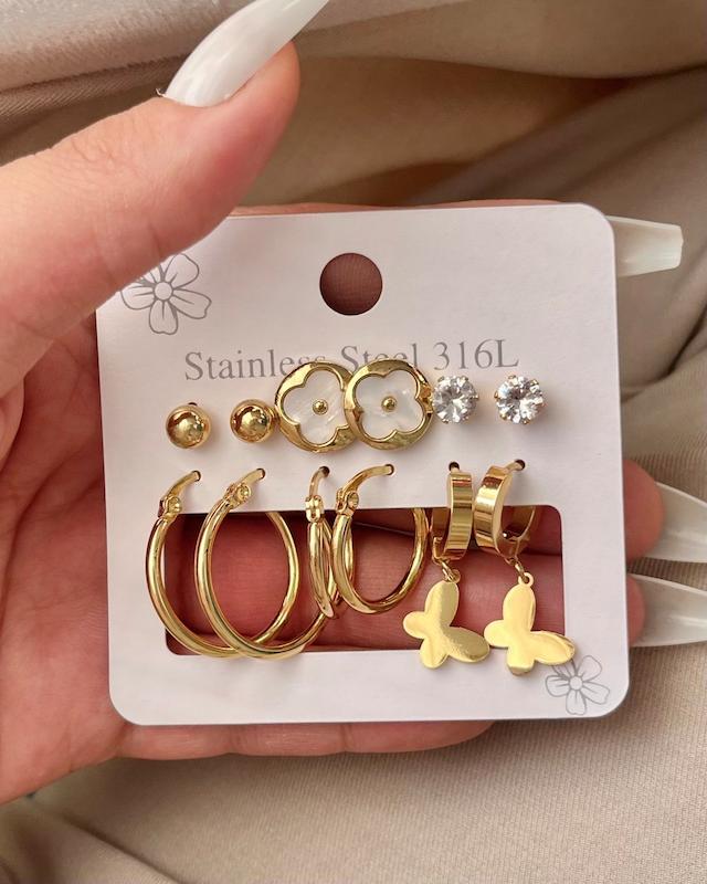 پک گوشواره استیل طلایی