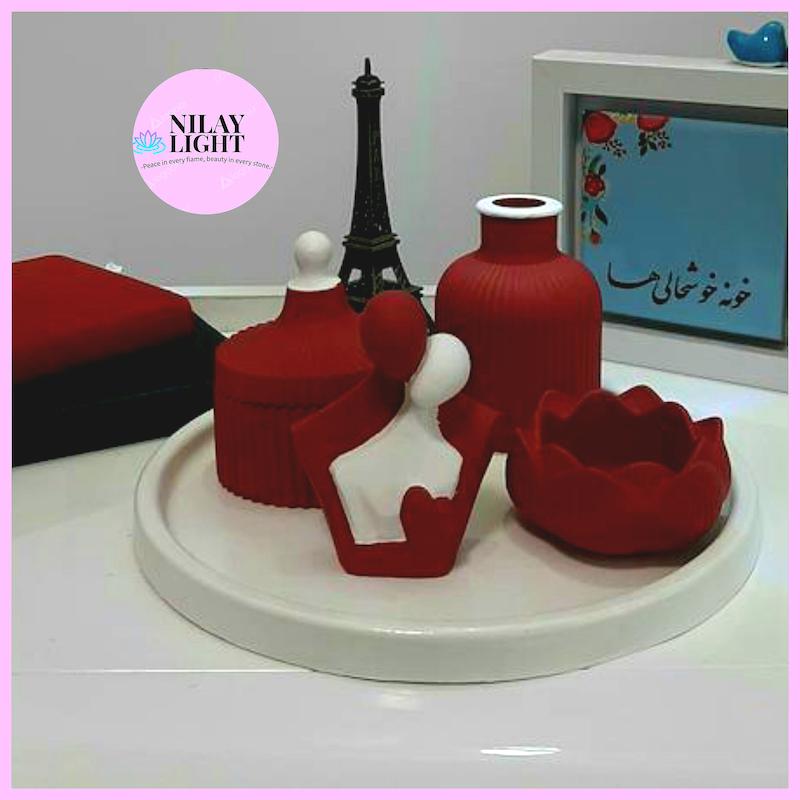 ست دکوری سنگ مصنوعی قرمز شقایقی سفید ۵ پارچه کد ۲