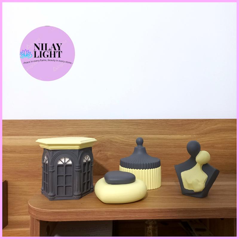 ست دکوری سنگ مصنوعی زرد کره ای و طوسی تیره ۴پارچه کد۲