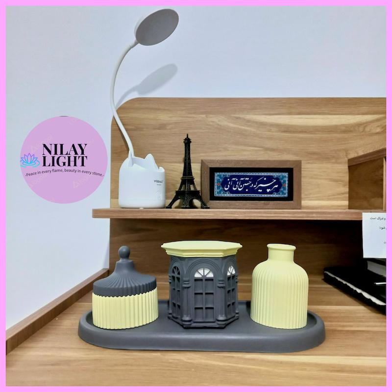 ست دکوری سنگ مصنوعی زرد کره ای و طوسی تیره ۴پارچه کد۴