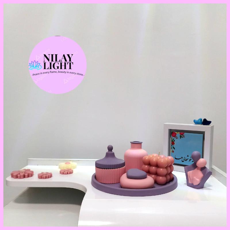 ست دکوری سنگ مصنوعی صورتی بهشتی و بنفش خاکی ۶پارچه کد۳