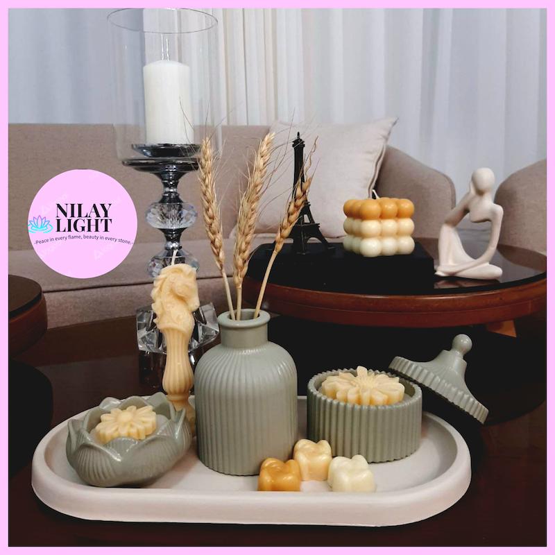 ست دکوری سنگ مصنوعی سبز سیج و کرم ۵پارچه کد۳