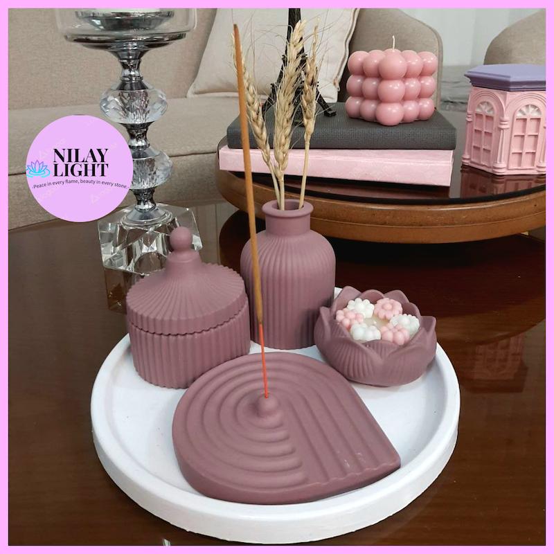 ست دکوری سنگ مصنوعی سفید کالباسی تیره ۵پارچه کد۳