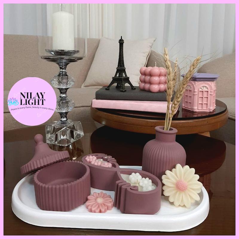 ست دکوری سنگ مصنوعی سفید کالباسی تیره ۴پارچه کد۴