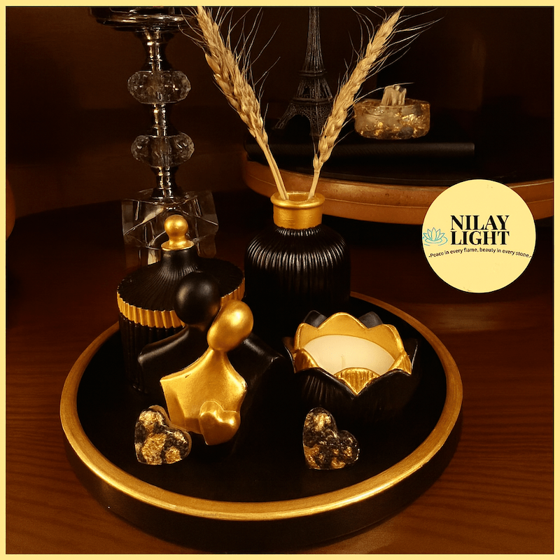 ست دکوری سنگ مصنوعی مشکی طلایی ۵ پارچه کد۲