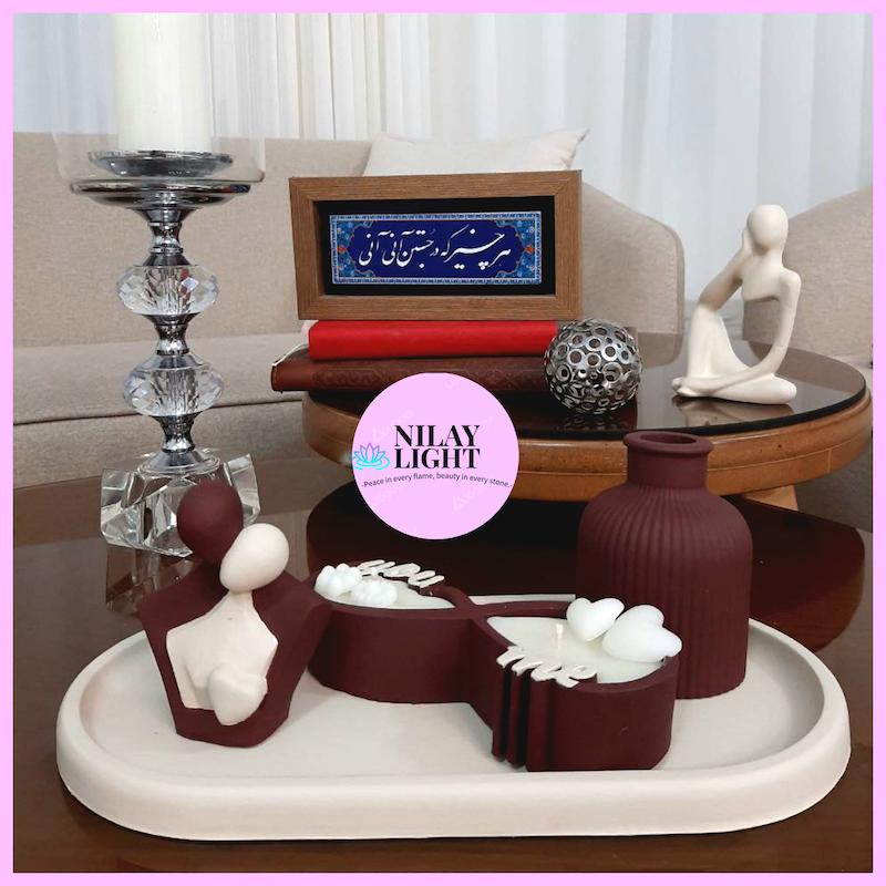 ست دکوری سنگ مصنوعی زرشکی مارون کرم وانیلی ۴پارچه کد۳