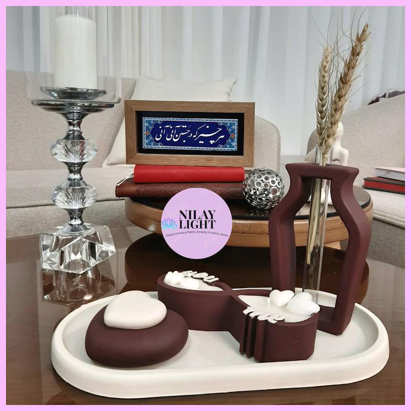 ست دکوری سنگ مصنوعی زرشکی مارون کرم وانیلی۴پارچه کد۵