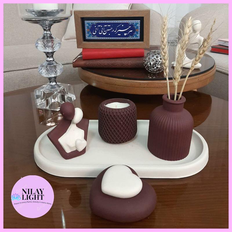 ست دکوری سنگ مصنوعی زرشکی مارون و کرم وانیلی۵پارچه کد۶