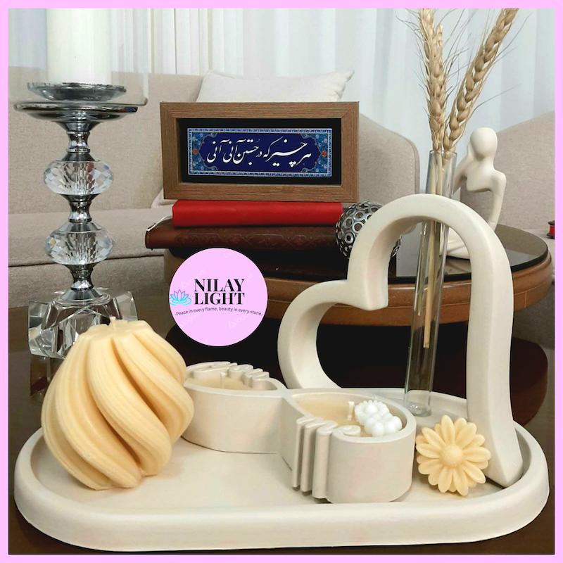 ست دکوری سنگ مصنوعی کرم وانیلی ۴پارچه کد۲