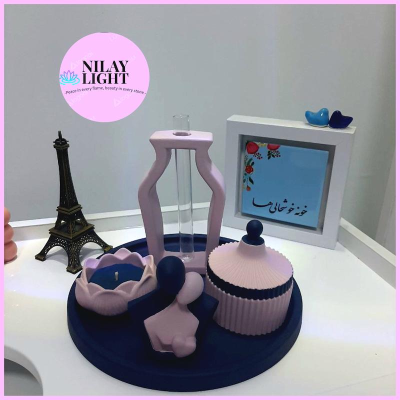 ست دکوری سنگ مصنوعی سورمه ای نیمه شب و صورتی کِمئو ۵پارچه کد۵