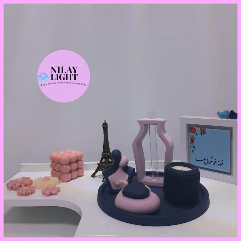 ست دکوری سنگ مصنوعی سورمه ای نیمه شب و صورتی کِمئو ۵پارچه کد۶