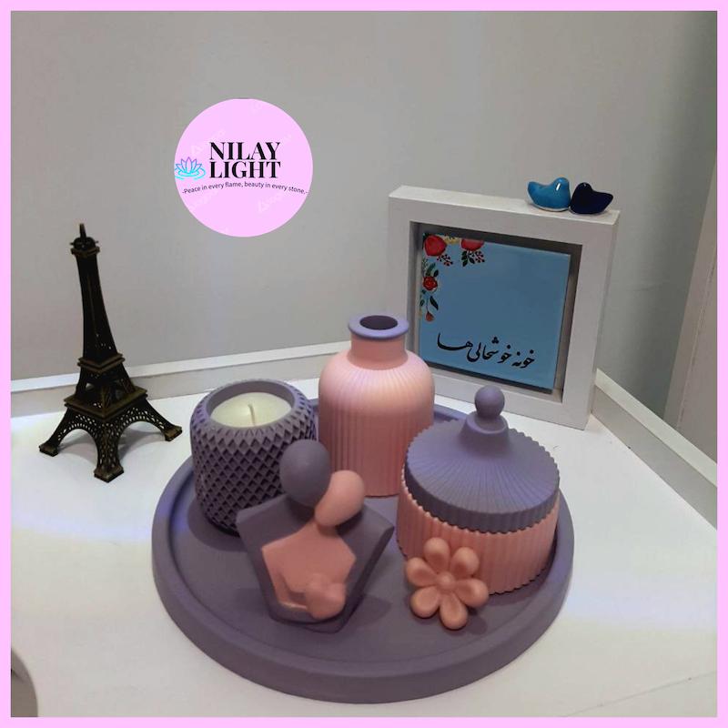 ست دکوری سنگ مصنوعی صورتی بهشتی و بنفش خاکی ۵پارچه کد۵