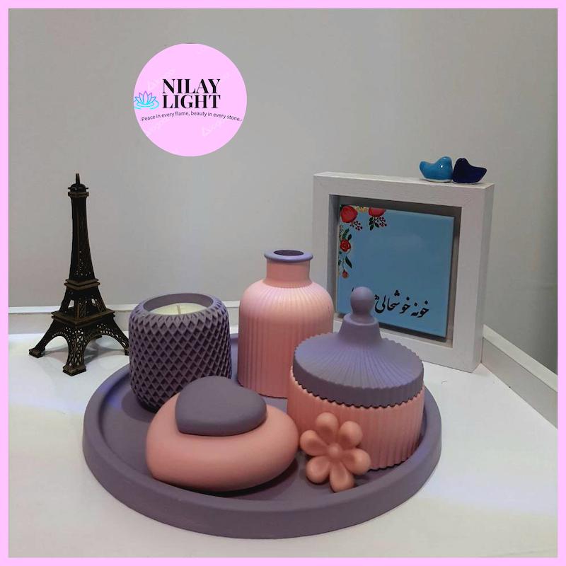 ست دکوری سنگ مصنوعی صورتی بهشتی و بنفش خاکی ۵پارچه کد۶