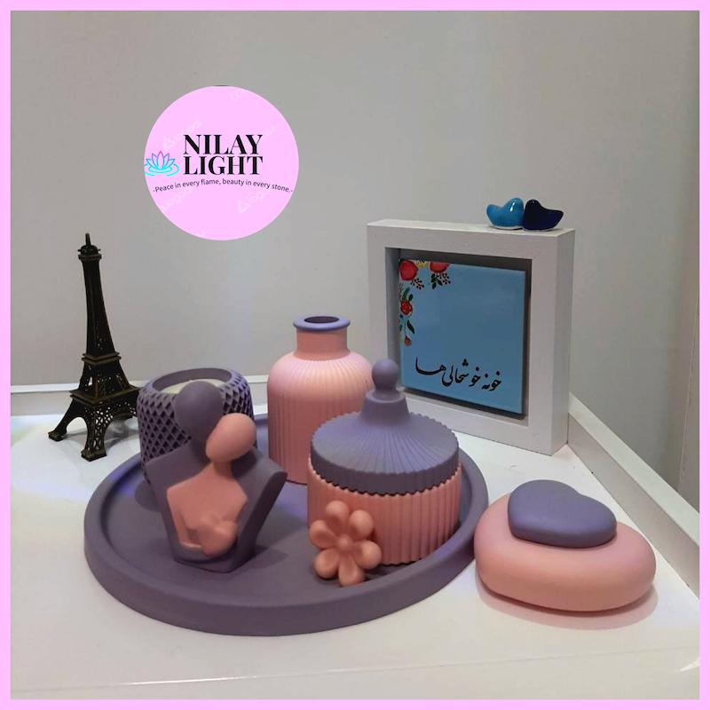 ست دکوری سنگ مصنوعی صورتی بهشتی و بنفش خاکی ۶پارچه کد۷