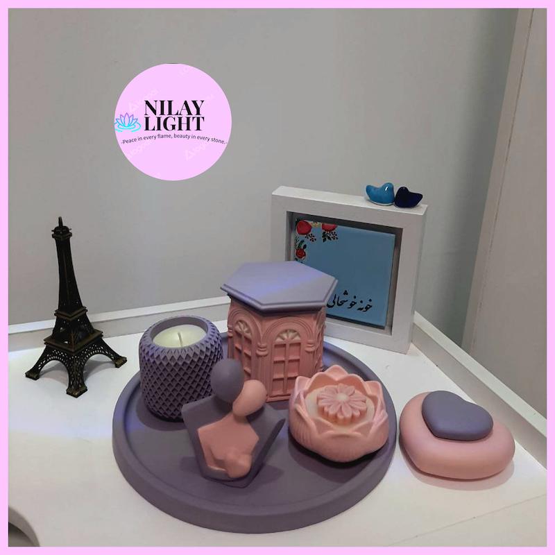 ست دکوری سنگ مصنوعی صورتی بهشتی و بنفش خاکی ۶پارچه کد۸