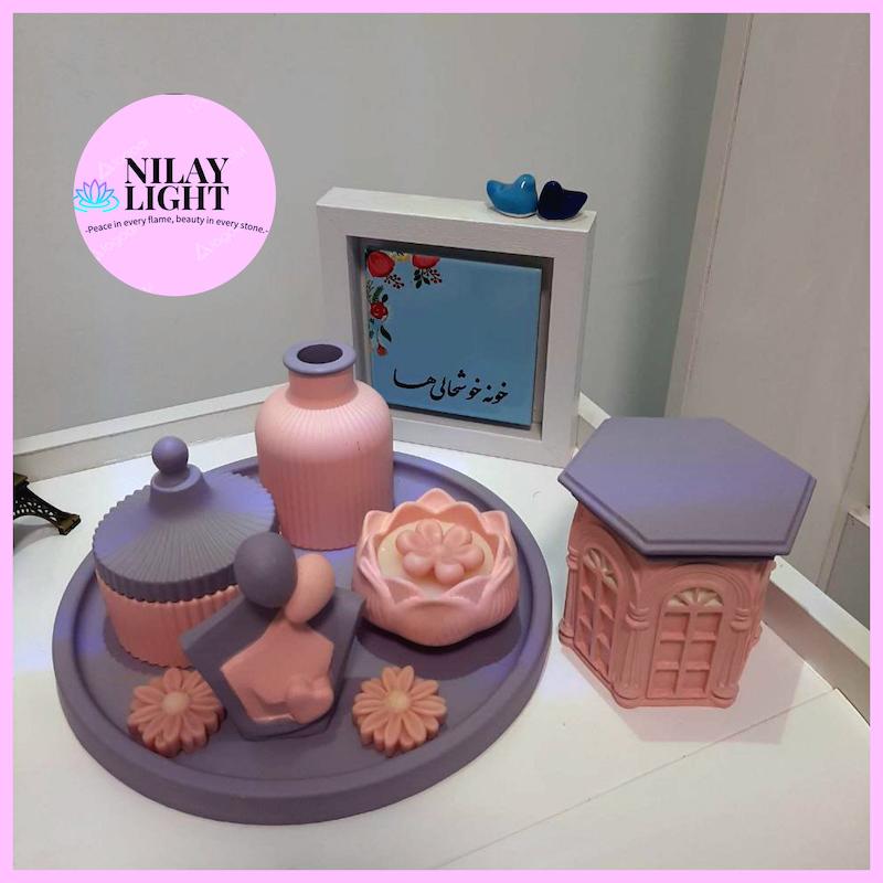 ست دکوری سنگ مصنوعی صورتی بهشتی و بنفش خاکی ۶پارچه کد۱۰