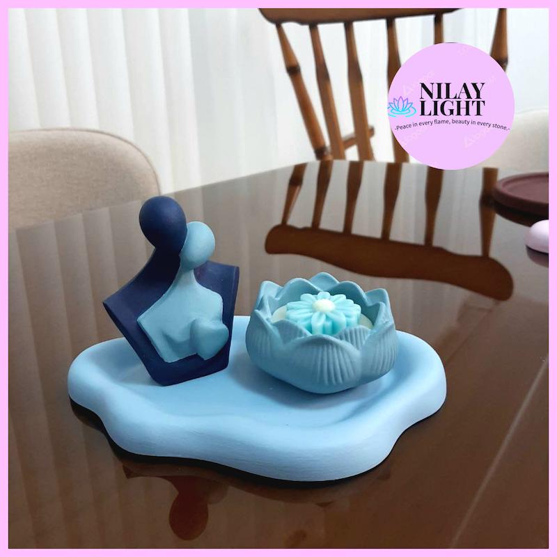 ست دکوری سنگ مصنوعی آبی مه اقیانوسی  ۳پارچه کد۷