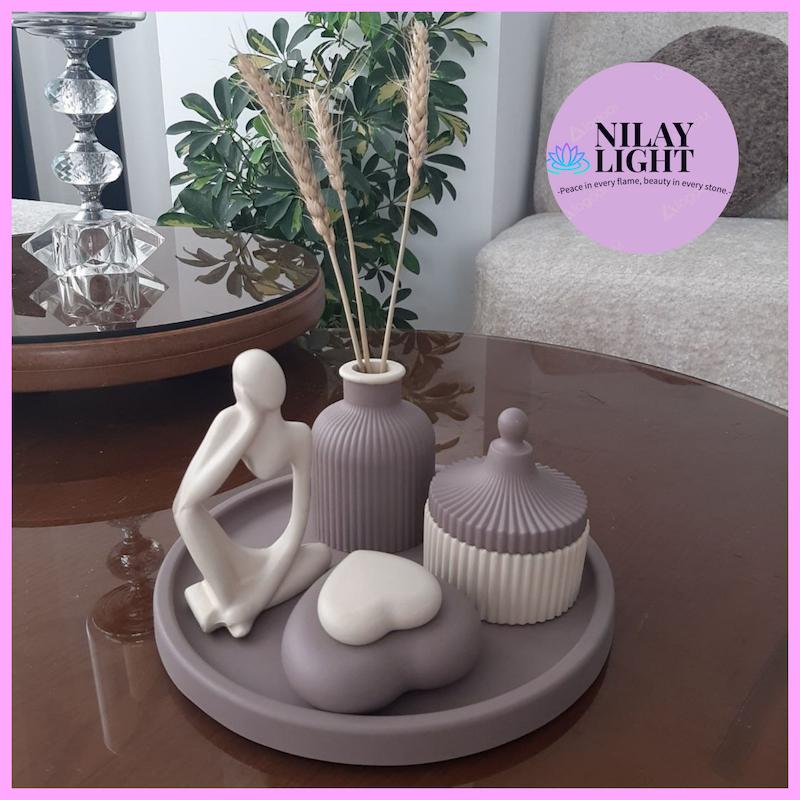 ست دکوری سنگ مصنوعی کرم وانیلی و شکلاتی مخملی ۵پارچه کد۱