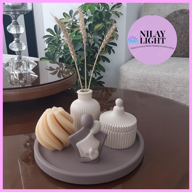 ست دکوری سنگ مصنوعی کرم وانیلی و شکلاتی مخملی ۵پارچه کد۴