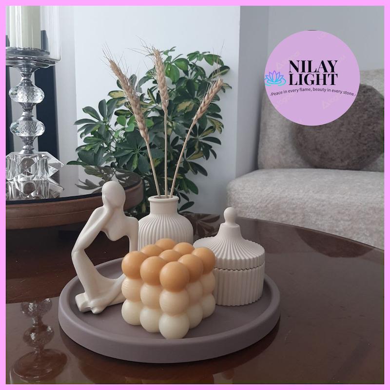 ست دکوری سنگ مصنوعی کرم وانیلی و شکلاتی مخملی ۵پارچه کد۶