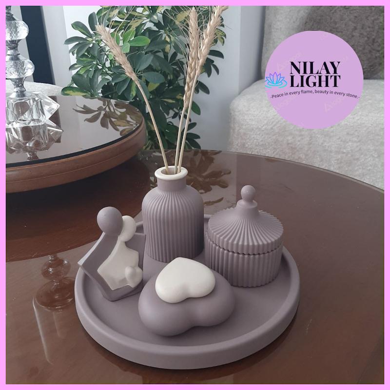 ست دکوری سنگ مصنوعی کرم وانیلی و شکلاتی مخملی ۵پارچه کد۷