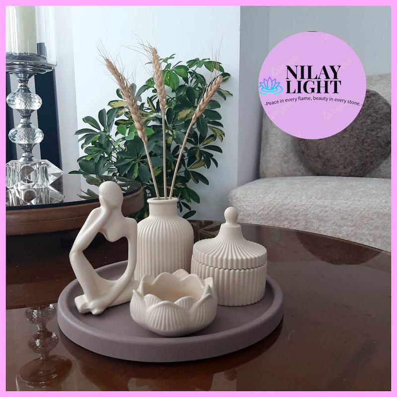 ست دکوری سنگ مصنوعی کرم وانیلی و شکلاتی مخملی ۵پارچه کد۸