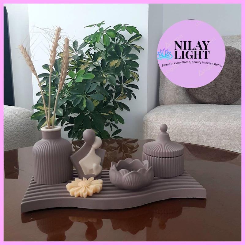 ست دکوری سنگ مصنوعی کرم وانیلی و شکلاتی مخملی ۵پارچه کد۹