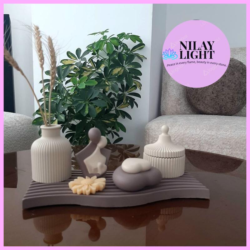 ست دکوری سنگ مصنوعی کرم وانیلی و شکلاتی مخملی ۵پارچه کد۱۰