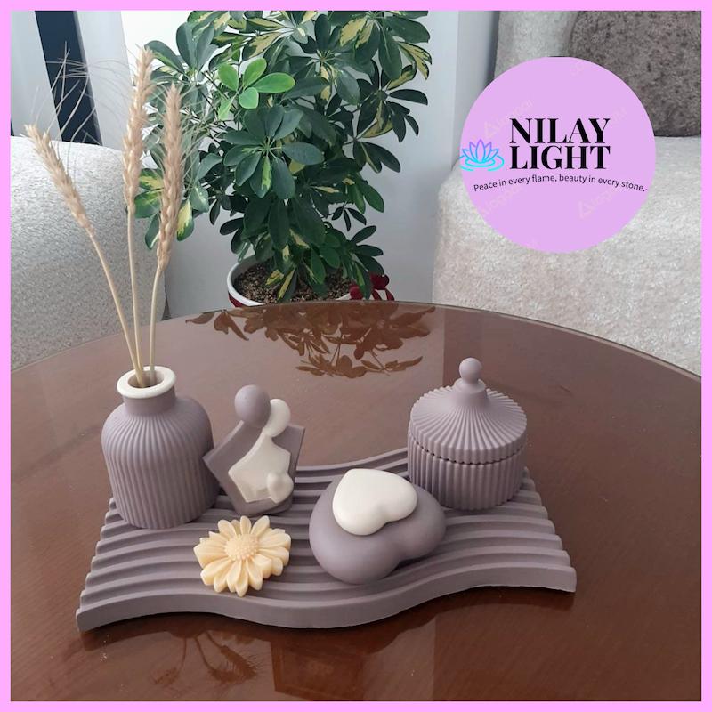 ست دکوری سنگ مصنوعی کرم وانیلی و شکلاتی مخملی ۵پارچه کد۱۱