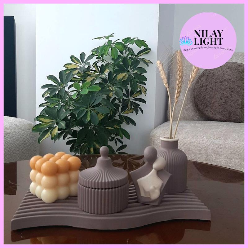 ست دکوری سنگ مصنوعی کرم وانیلی و شکلاتی مخملی ۵پارچه کد۱۲