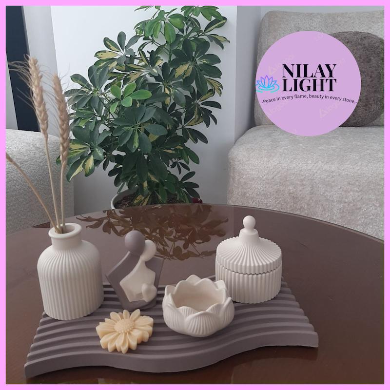 ست دکوری سنگ مصنوعی کرم وانیلی و شکلاتی مخملی ۵پارچه کد۱۳