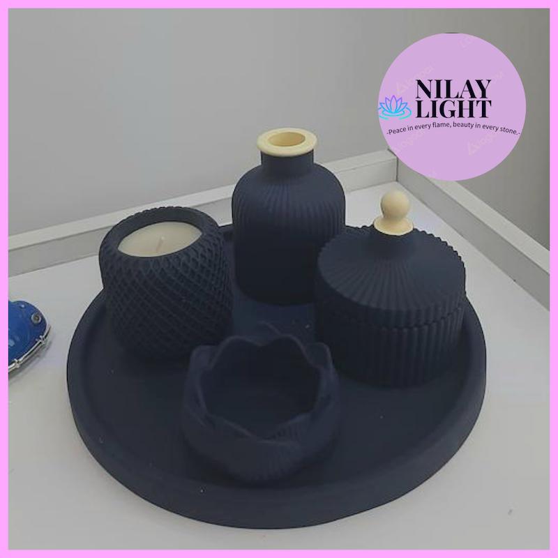 ست دکوری سورمه ای زرد ۵ پارچه کد۱