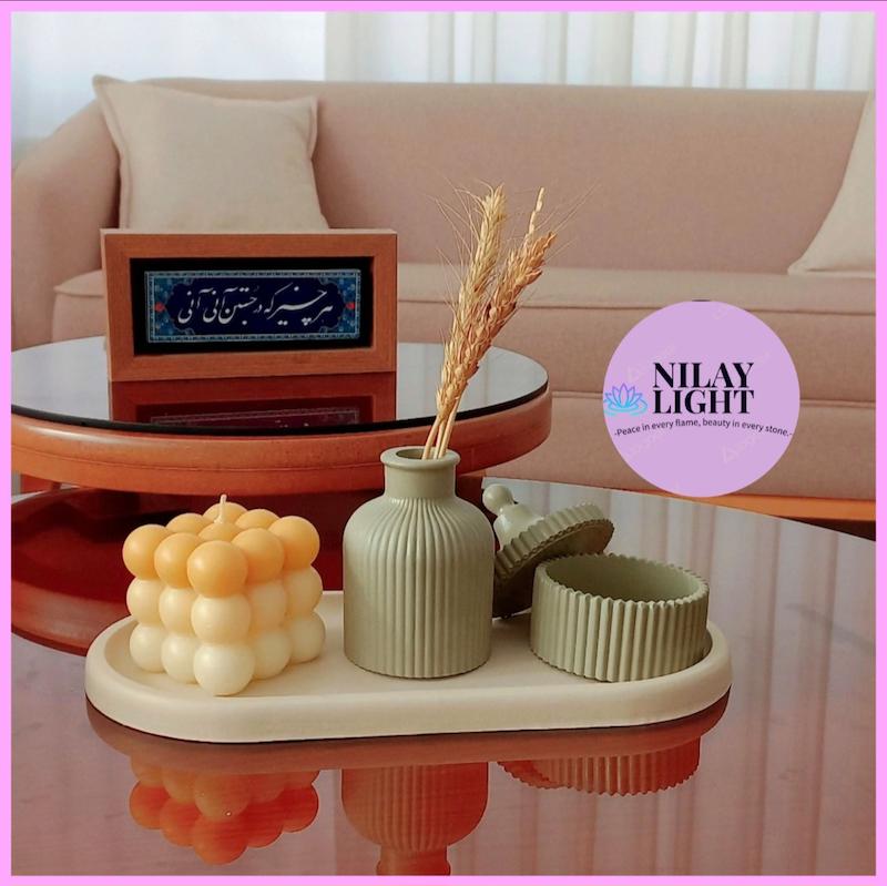 ست دکوری سنگ مصنوعی سبز سیج و کرم ۴پارچه کد۱