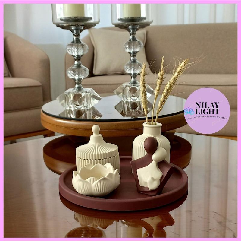 ست دکوری سنگ مصنوعی زرشکی مارون و کرم وانیلی ۵پارچه کد۱